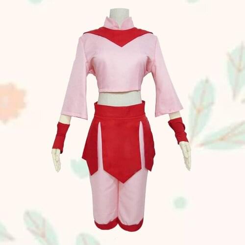 Anime Avatar The Last Airbender Ty Lee Cosplay Costume for Women Adult Halloween Fancy Suit Pink Dress Set Hanfu Carnival Dress