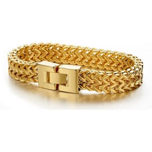 8.66"12mm Special Gold Figaro Chain Polished Bracelet Stainless Steel Jewelry Mens/ Womens Bangle Wristband Punk Rock Jewel