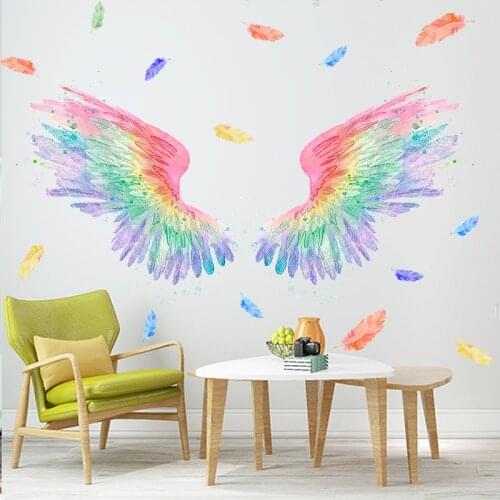 Color Angel Wings Wall Sticker Big Wings Bedroom Living Room Home Decor Vinyl Mural Art Nursery DIY Wallpaper Poster Decoration