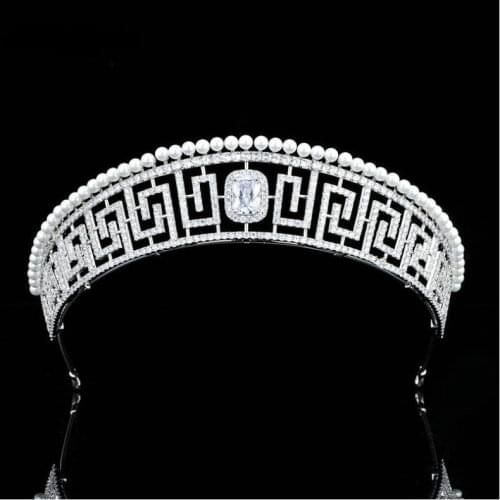 EillyRosia Lujo CZ Wedding Crown Accesorios para el cabello Joyeria de boda Tocado Novia Corona femenina Conjunto de diseno