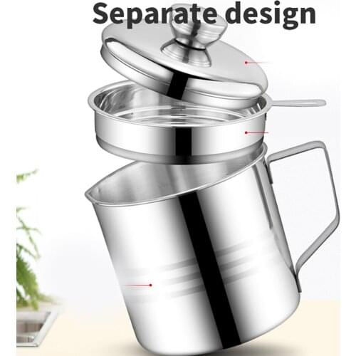 Filter Oil Pot Stainless Steel 1.2L Filter Residue Pot With Lid Oil Return Cup Kitchen Leak-Proof Oil Bottle Oil Storage Tank