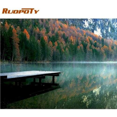 RUOPOTY Painting By Numbers For Adults Children Bridge On River Scenery Paint By Number 40x50cm Framed Handmade Acrylic Picture