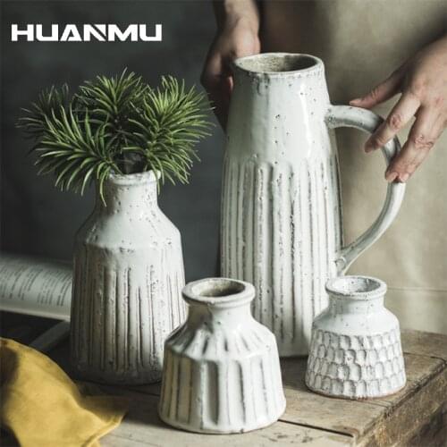 Ceramic Retro Simple Creative Desktop Small Ceramic Handmade Coarse Pottery Vase Hydroponic Living Room Decor Home Furnishing