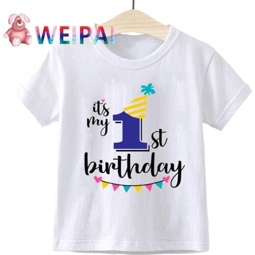 New Kids Boys Girls Summer Birthday T-shirts Short Sleeved T Shirt Size 1 2 3 4 5 6 7 8 9 Year Children Party Clothing Tees Tops