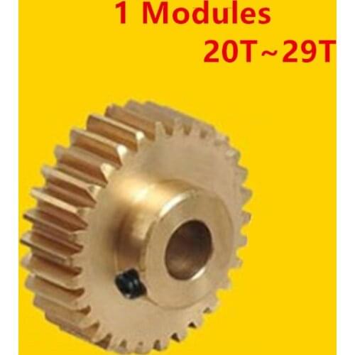 Copper Gear 1 Modules 20T-29T Tooth Bore 5 6 6.35 7 8 9 10 12 13 14 15mm for Motor DIY Drive Sprocket Shaft and precision model