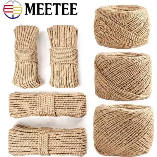 Meetee 1-14mm Natural Jute Hemp Rope Twisted Cord DIY Handmade Decorative Hemp Rope Christmas Wedding Party Supplies AP495