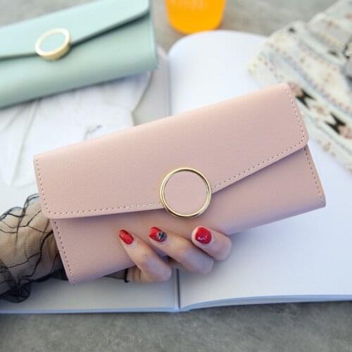 Fashion Wallet Women Long Pu Leather Hand Purse Zipper Metal Circle Decor Wallets Female Hasp Coin Purse Clutch