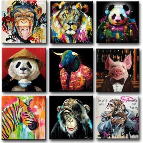 Cartoon Graffiti Art Animal Monkey Pig Panda Canvas Painting Wall Art Posters Prints Wall Pictures for Kids Room Home Cuadros