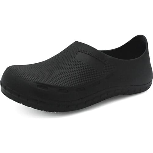 2019 Mens Chef Kitchen Working Slippers Black Garden Shoes Summer Breathable Mules Clogs Men Anti Slip Hospital Shoes Sandals