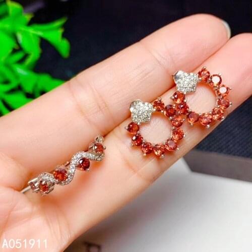 KJJEAXCMY fine jewelry natural Garnet 925 sterling silver women ring earrings ear studs set support test luxury