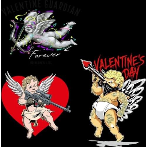 Red love little angel heat transfer printing stickers DIY cartoon childrens clothing decoration hot stickers can be washed