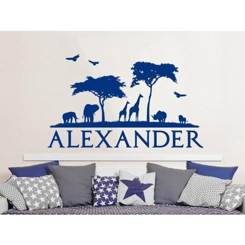 Wall Decal Custom Name African Safari Vinyl Sticker Decals Personalized Nursery Decor Kids Room Childrens Bedroom Posters P199