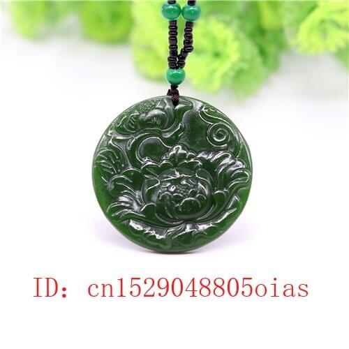 Natural Green Chinese Jade Peony Pendant Flower Necklace Charm Jadeite Jewelry Carved Amulet Fashion Accessories Gifts for Women
