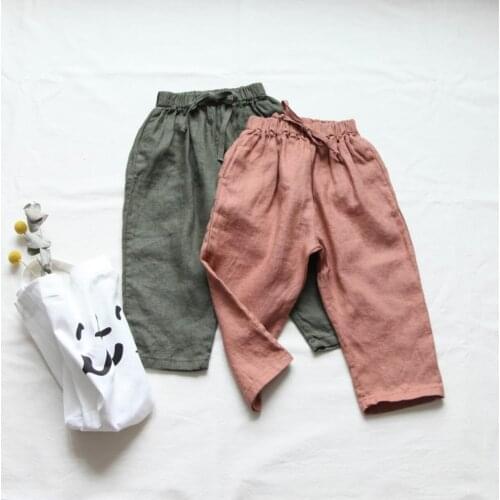 2021 new girls boys long pants cotton linen summer cool kids pants
