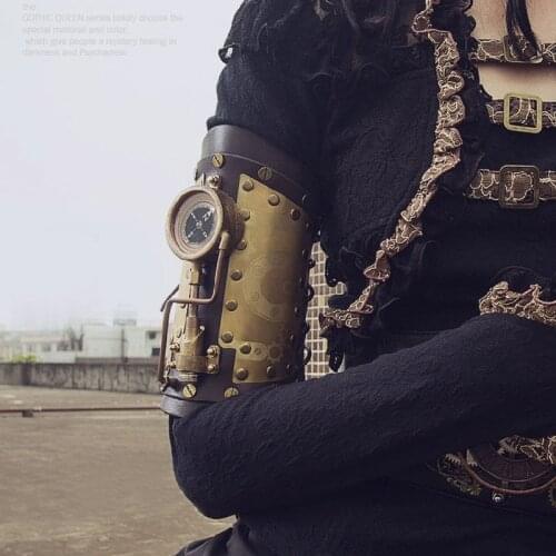 New Steampunk Accessory Genuine Leather Glove Arm Bracelet with Led Compass Halloween Costumes Lolita Style On Sale