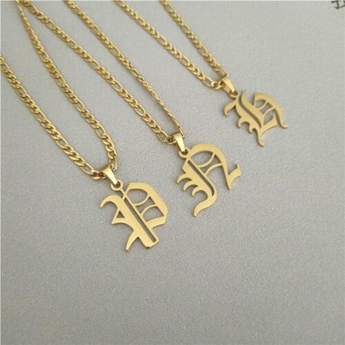 A-Z Initial Pendant Necklace Gold Figaro Chain Alphabet Old English Letters Necklace For Women Men Christmas Gift Gothic Jewelry