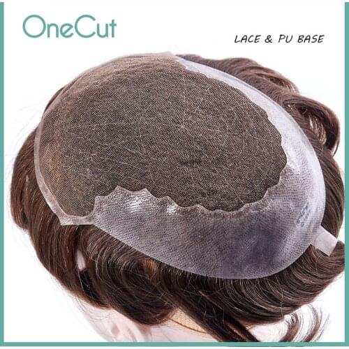 Men Toupee Lace PU Base Human Hair Replacement System Unit Durable Wigs Breathable Hairpiece Q6 Male Capillary Prothesis Peruk