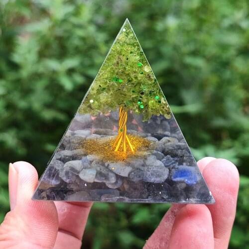 Orgone Pyramid Amethyst Peridot Healing Crystal Energy Generator Blanacing Orgonite Pyramide Emf Protection Meditation Yoga Tool