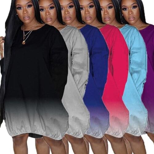 Gradient Sweater Dress for Women O-neck Mid-length Party Club Wear Autumn New Long-sleeved Stitching Large Size Loose Vestidos