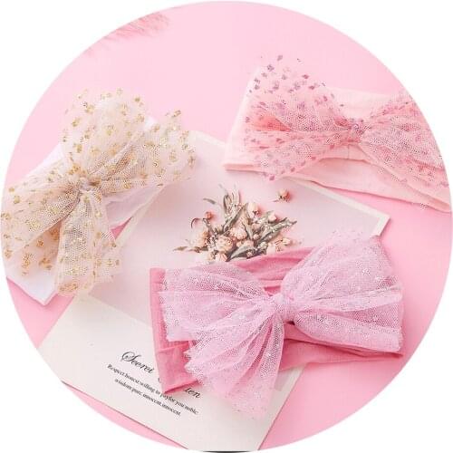 Fashionable Sequins Turban Nylon Headbands For Girls Bow Meshed Design Headwear Elastic Hair Bands Baby Girl Hair Accessories