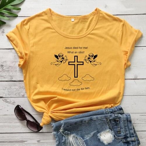 Cute Angel Jesus died for me! Christian T-shirt funny women 100% Cotton tumblr casual grunge quote Fashion unisex tee top tshirt