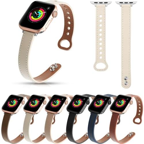 Thin Leather Band for Apple Watch Series 6 40 44mm Watch Strap for iWatch 6 5 4 3 2 1 SE 38 42MM Bracelet Watchbands