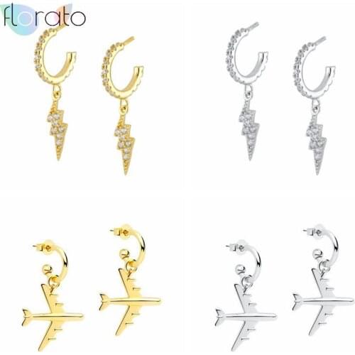 Real 925 silver needle Stud Earrings For Women Lightning Piercing Earrings Gold Color Geometry Earrings Jewelry Pendientes