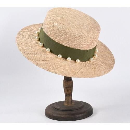 Top Grade Pearl Design Precious Treasure Grass Hat Female Summer Sun Hats Fashion Ladies Dress Up cap Holiday Beach Party Hats