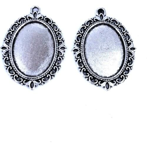 8 Pcs/lot Antique Silver Color Pendant Setting Fit 25mm X 18mm Glass Cabochon Dome for DIY Jewelry Findings A010