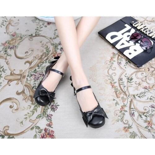 Japanese sweet lolita cute shoes bowknot Flat heel kawaii girl cosplay shoes comfortable women fashion shoes loli cosplay