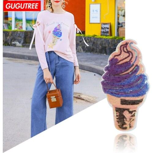 GUGUTREE embroidery paillette big patches ice-cream patches food patches badges patches for jackets