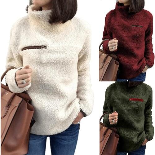 Sweatshirt Women Hoodies Autumn Winter Women Acrylic Fiber Long Sleeve Turtle Neck Pocket Sweatshirt Plush Pullover толстовка