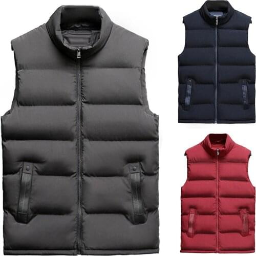 Casual Men Winter Stand Collar Pocket Zipper Vest Plus Size Thick Warm Waistcoat sleeveless Vest men cotton Thick jacket