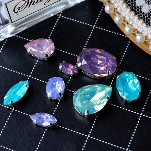 12p opal color acrylic resin stone sew on crystal rhinestone jewels button beads DIY craft wedding dress trim sewing accessories