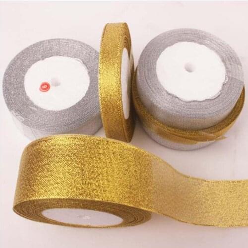 25Yards Gold/Silver Organza Ribbon 25mm Glitter embroidered Onions Ribbons For Wedding cake Gift Decoration DIY Craft Supplies
