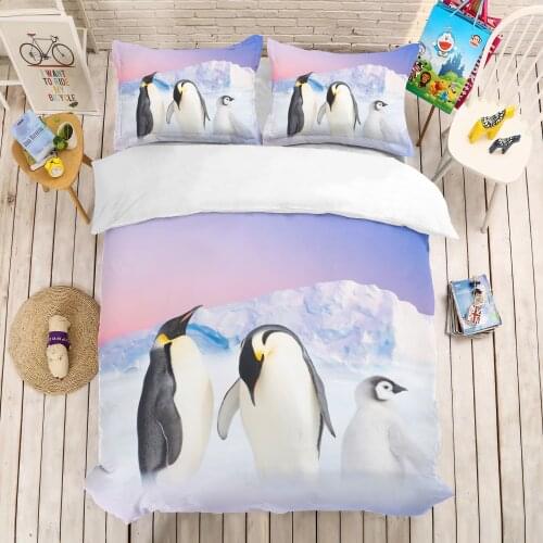 3 Piece Bedding Set Penguin Cover Set Animal Duvet Cover Comfortable Bed Quilt Pillowcase 3D Printing Bedding Full Size Bed Set