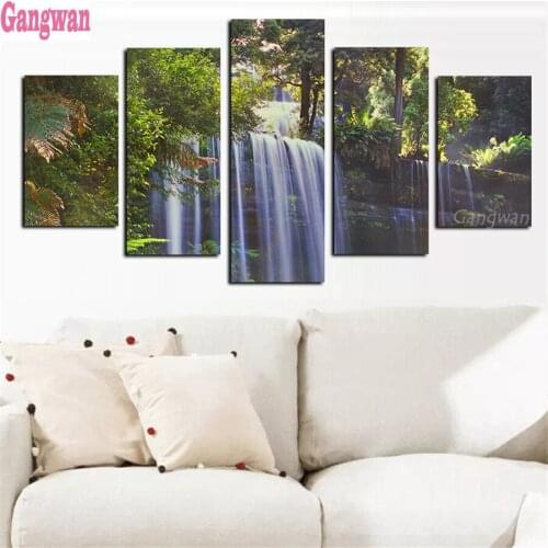 Waterfall Tree Mountain Full Square round Diamond 5D DIY Diamond Painting Embroidery Cross Stitch kit diamond Mosaic 5 pcs decor