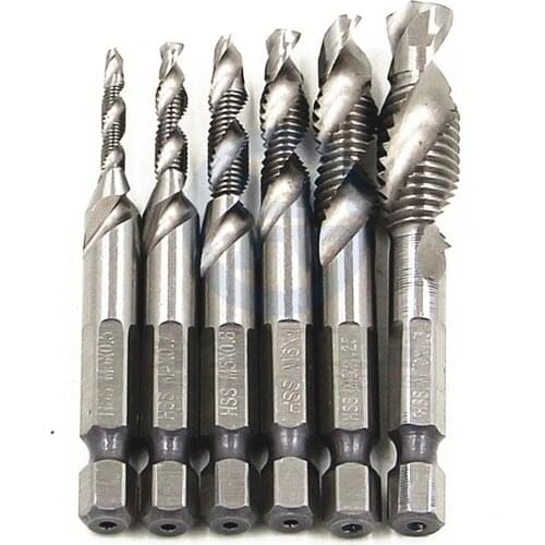 6pcs/set M3/M4/M5/M6/M8/M10 Hexagon Head Screw Tap HSS Drilling Bits Machine Tapping Tools Accessories