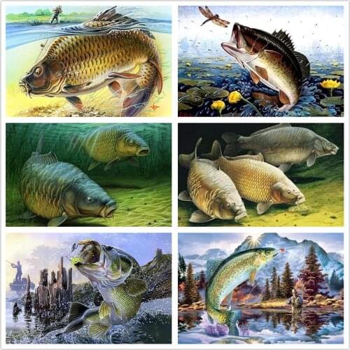 5d Fish Diamond Painting Full Round Scenery Mosaic DIY Diamond Embroidery Carp Pattern Cross Stitch Sticker Home Decor Gift