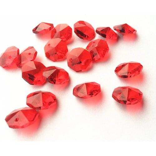 Free shipping 2500pcs Red 14mm Crystal Octagon Bead Accessories K9 Crystal Chandelier Prisms Parts DIY Wedding X-tree Decoration