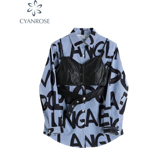 Autumn Letter Print Oversized Womens Blouse Shirt Long Sleeve Fashion Casual Streetwear Women Shirts Two Piece Suit Female Tops