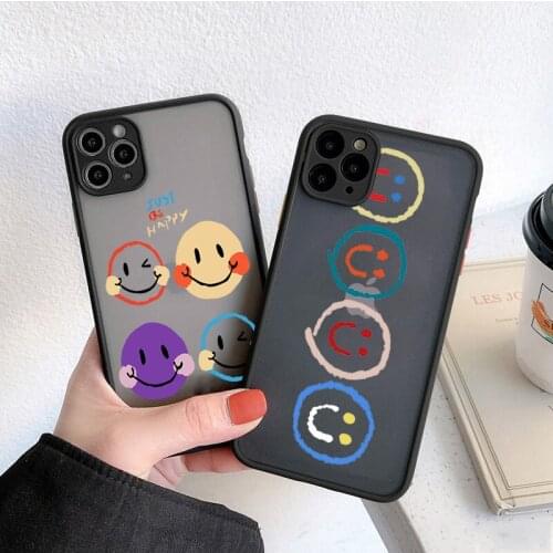 Phone Case For iPhone 12 Mini 12 11 Pro X XR XS Max 7 8 Plus SE 2 Fashion Cartoon Smile Face Clear Hard Luxury Protective Cover