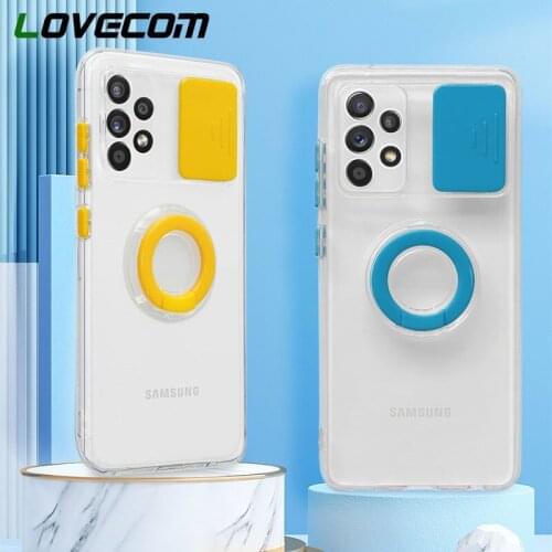 LOVECOM Camera Cover Slider Transparent Case For Samsung A52 A72 S21 Plus A32 5G A32 4G A12 Soft Silicone Bumper Lens Protection