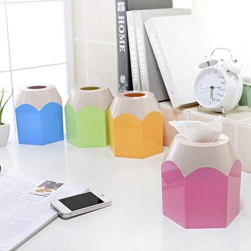 Colorful pencil design tissue pumping winding desktop box tissue paper towel box tissue box 14.5*14.5*15cm Free shipping