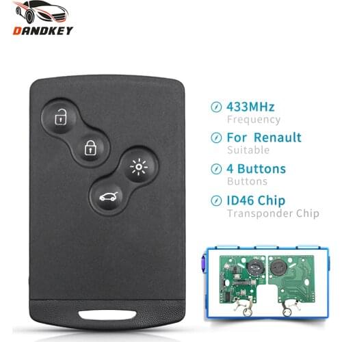 Dandkey Remote Key 4 Buttons For Renault ID46 Chip Smart Keyless Car Key Card For Renault Megane III Fluence LagunaIII 433MHz