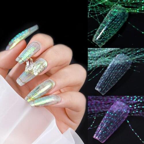 Fluorescent Silk Thread Cuttable Glittery Nail Extension Flashing Fiberglass for Manicure DIY Crafts DL