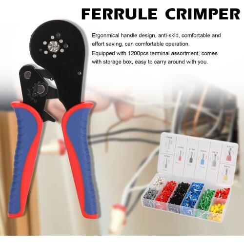 HSC8 16-6 0.08-16m㎡ Ferrule Crimping Tool Kit High Hardness Crimper Plier with1200pcs Wire Ferrules Crimp Ends Terminal
