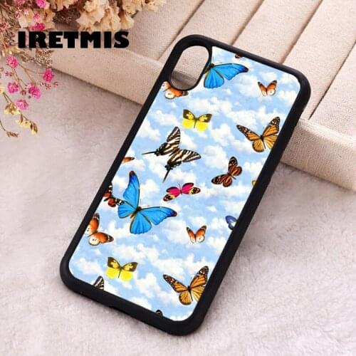 Iretmis 5S SE phone cover cases for iphone 6 6S 7 8 Plus X Xs Max XR 11 12 MINI Pro Silicone Butterflies in The Blue Sky Pattern