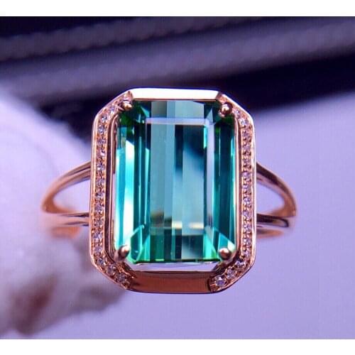 E406 Tourmaline Ring Fine Jewelry Solid 18K Gold Nature Green Tourmaline Gemstones 5.2ct Diamonds Rings for Women Fine Present