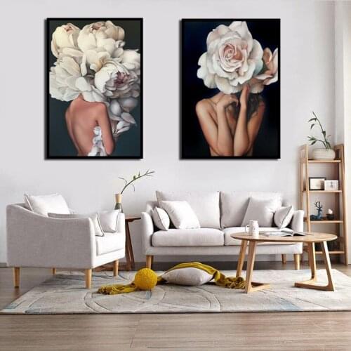 Poster Fashion Flower Woman Abstract Picture Print Nordic Canvas Painting Wall Art For Living Room Home Decoration